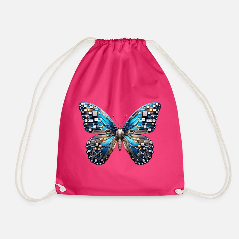 Türkis Schmetterling mit Technik - Turnbeutel - Fuchsia