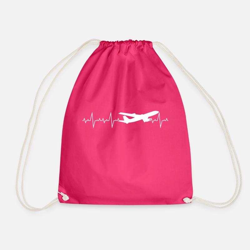 Heartbeat Airplane Hobby Pilot - Drawstring Bag - fuchsia