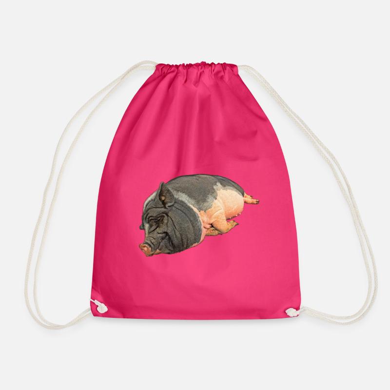 Sleeping potbelly pig, free - Drawstring Bag - fuchsia
