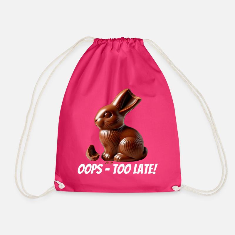 Oops – too late! Broken chocolate Easter bunny - Drawstring Bag - fuchsia