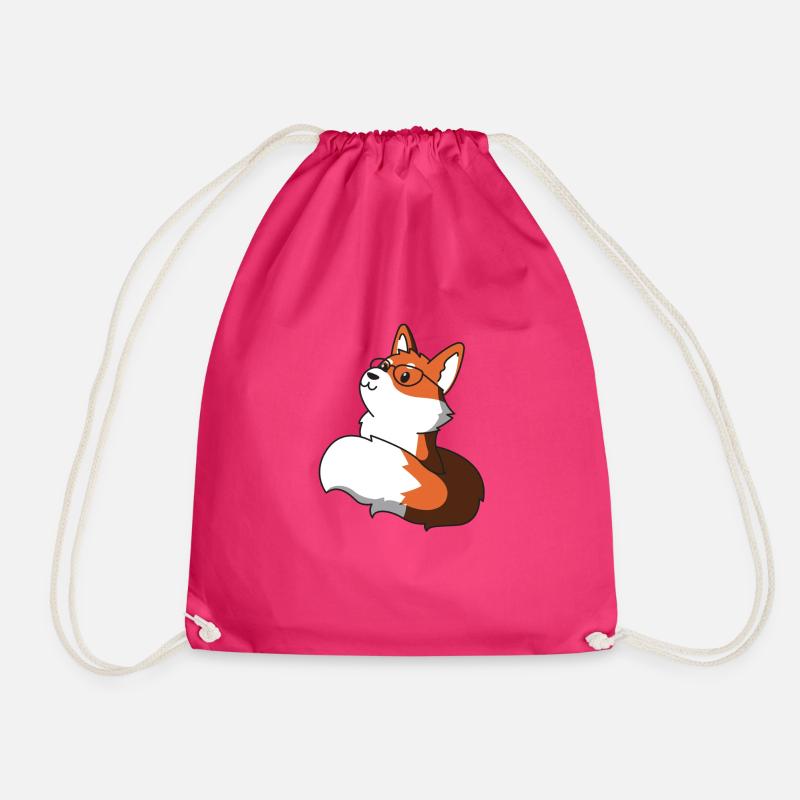 Sly fox with glasses gift idea nerd idea - Drawstring Bag - fuchsia