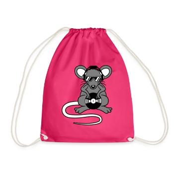 Mouse DJ Sunglasses Headphones Party Celebrate Music - Drawstring Bag - fuchsia - Front
