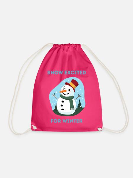 Schnee freut sich auf Winter-Schneemann-Kunst - Turnbeutel - Fuchsia