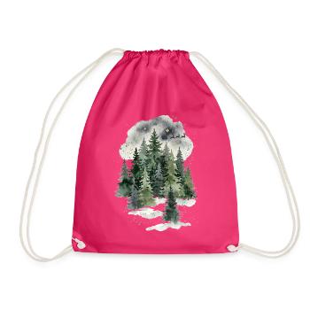 Nachtwald Winterwald Aquarell - Turnbeutel - Fuchsia - Vorne