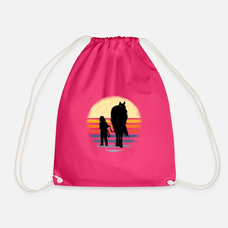 Pferd Pferde Mädchen Shirt - Turnbeutel - Fuchsia