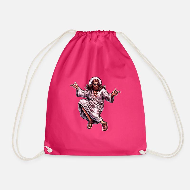 Dancing Jesus Break Dancing Jesus Funny Jesus t - Drawstring Bag - fuchsia