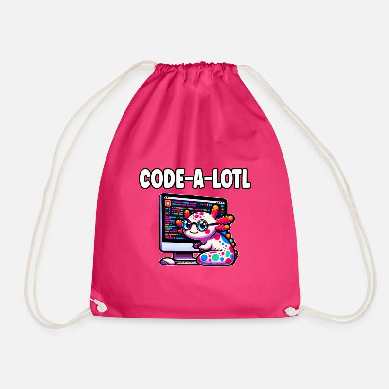 Funny Coding Axolotl Programming Gift - Drawstring Bag - fuchsia