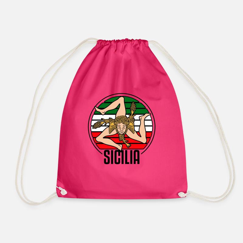 Sicily flag Sicily Palermo Italy - Drawstring Bag - fuchsia