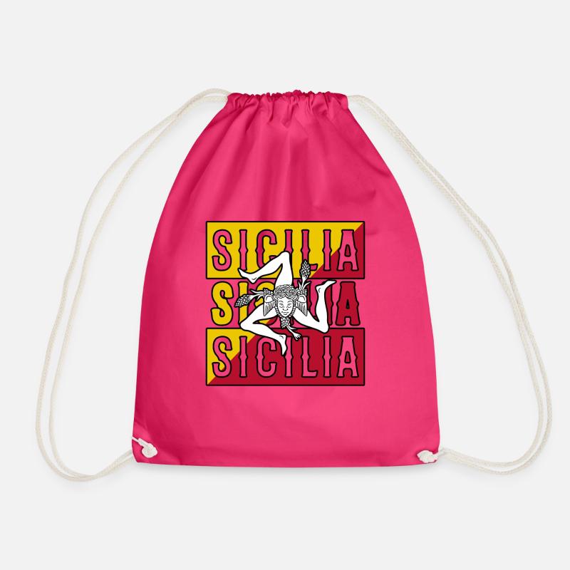 Sicily flag Sicily Palermo Italy - Drawstring Bag - fuchsia