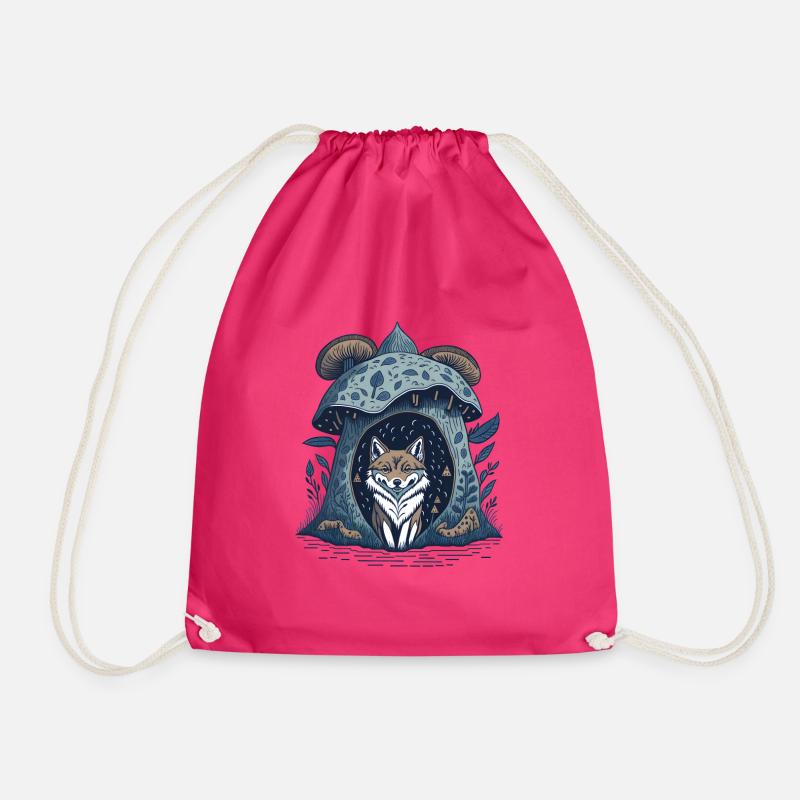Mushroom Cottage Wolf - Drawstring Bag - fuchsia