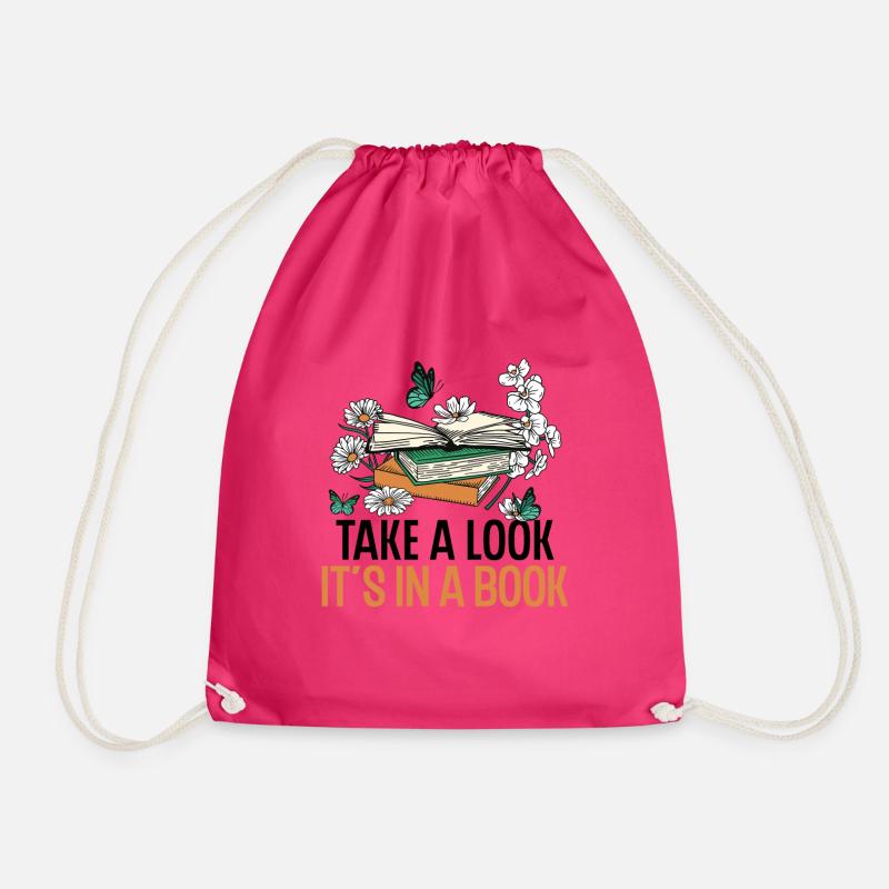 Take A Look Its In A Book Reading Quotes - Turnbeutel - Fuchsia