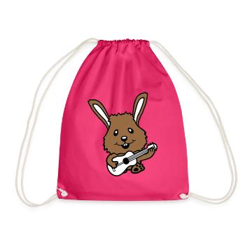 Hase spielt Gitarre Musik Spaß Hobby Instrument - Turnbeutel - Fuchsia - Vorne
