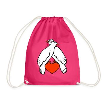 2 Tauben Herz Vögel zwei Pärchen sitzen verliebt - Turnbeutel - Fuchsia - Vorne