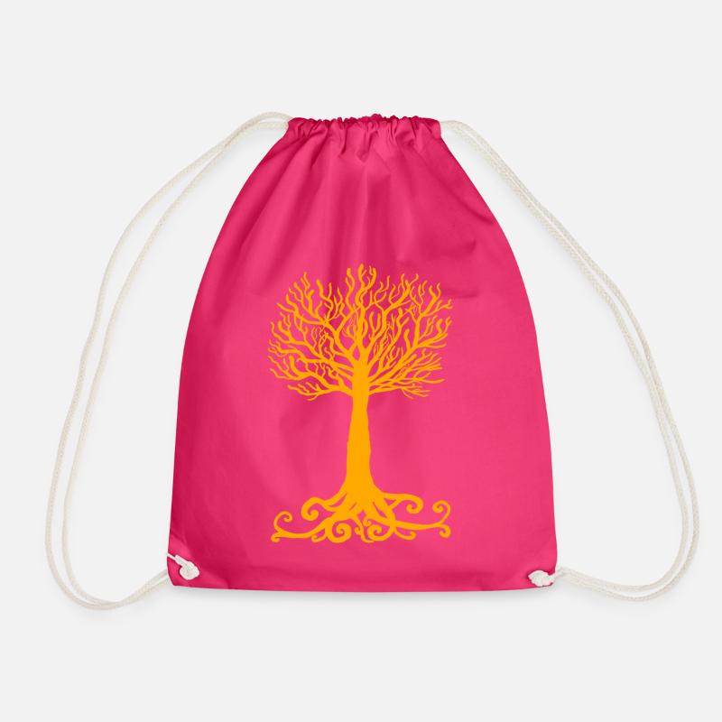 yellow tree - Drawstring Bag - fuchsia
