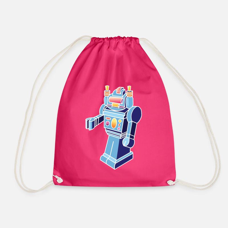 Retro Robot - Drawstring Bag - fuchsia