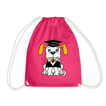 Hund Schulabschluss Zeugnis Gymnasium College Abi - Turnbeutel - Fuchsia - Vorne