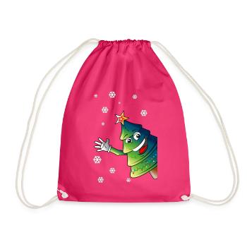 merry christmas tree sways in snow - christmas - Drawstring Bag - fuchsia - Front