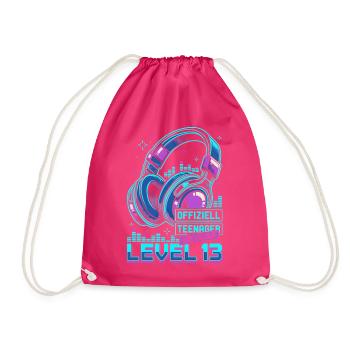 Level 13 Teenager Geburtstag Kopfhörer - Turnbeutel - Fuchsia - Vorne