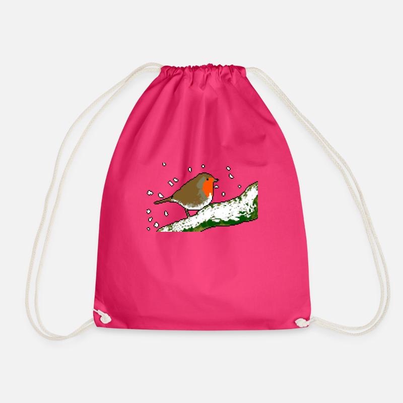 Rotkehlchen Winter Schnee Pixel - Turnbeutel - Fuchsia