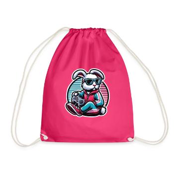 Gamer Easter Bunny for Nerds and Gamers - Drawstring Bag - fuchsia - Front