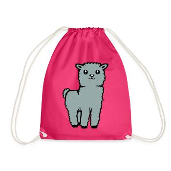Cute Alpaca Llama Animal Soft Fluffy Comic - Drawstring Bag - fuchsia - Front
