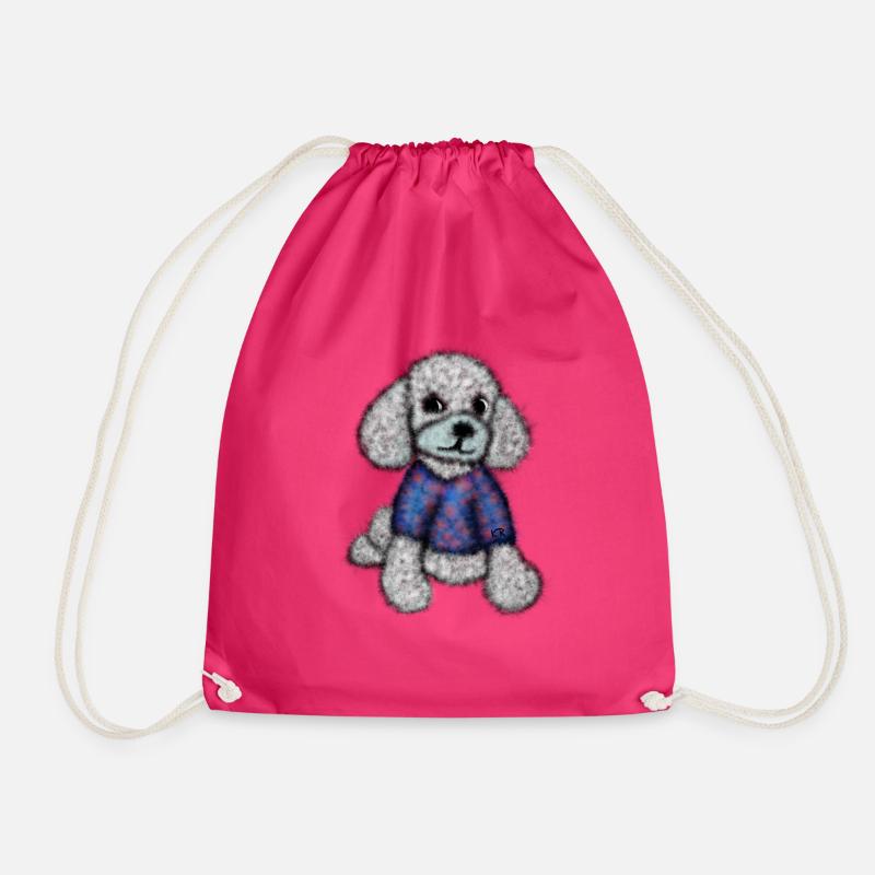 Pudelhund mit Pullover - Turnbeutel - Fuchsia