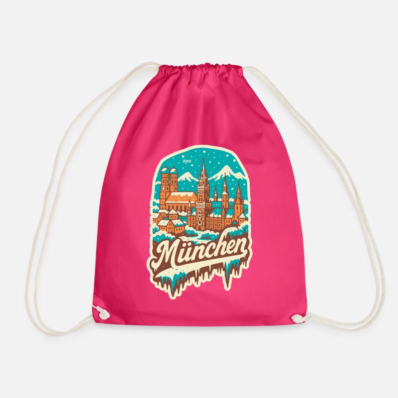 Munich in Winter - Romantic Illustration - Drawstring Bag - fuchsia