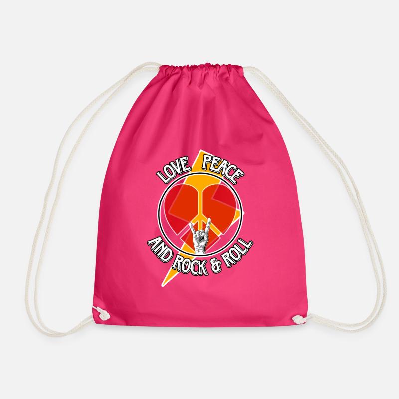 Love Peace and Rock & Roll - Drawstring Bag - fuchsia