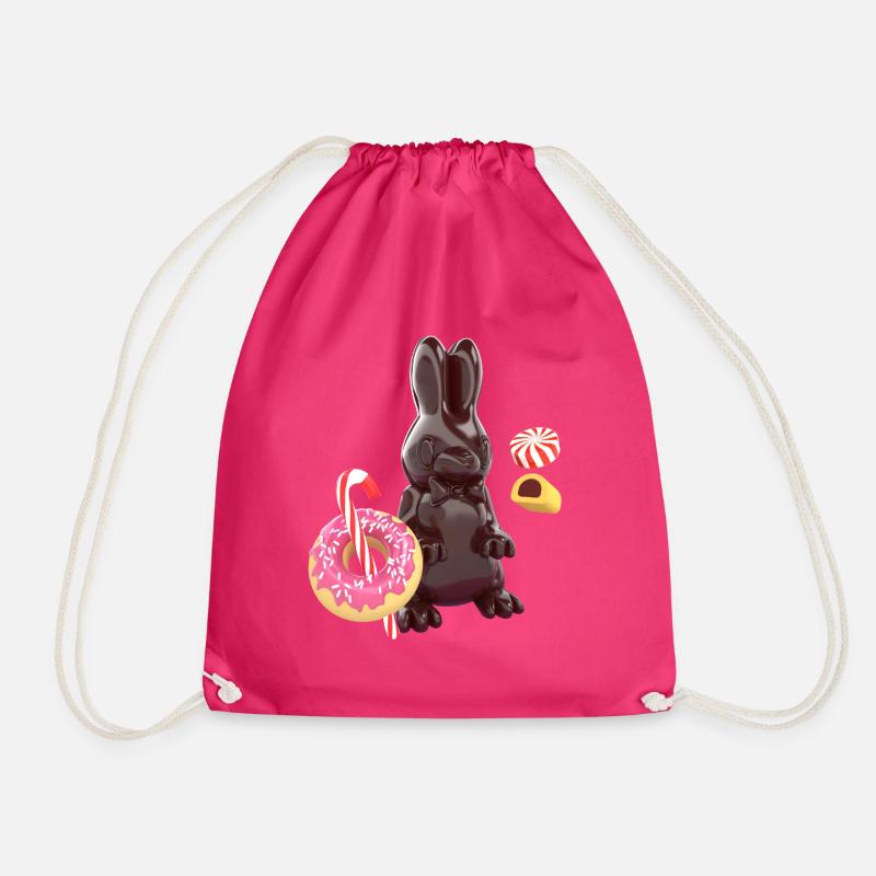 3D Chocolate Bunny with Candy – Cute Candy Art - Drawstring Bag - fuchsia