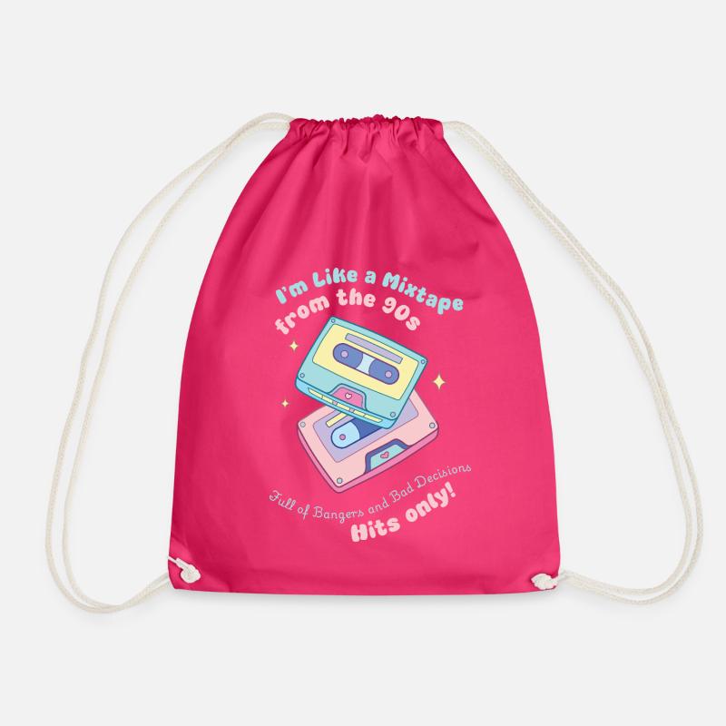 90s Mixtape Cute Funny Millennials Nostalgia Quote - Drawstring Bag - fuchsia