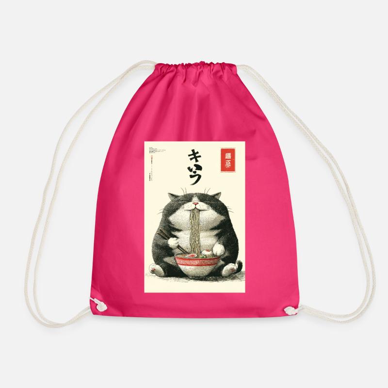 Neko Noodle Feast - Drawstring Bag - fuchsia