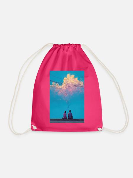 Sky Wires und zwei Figuren - Turnbeutel - Fuchsia