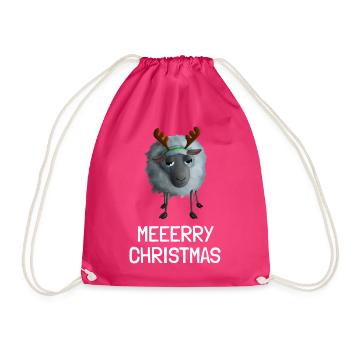 Meeerry Christmas Schaf - Mit Rentiergeweih - Turnbeutel - Fuchsia - Vorne