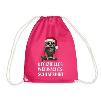 Offizielles Weihnachts-Schlafshirt - Eule wach - Turnbeutel - Fuchsia - Vorne