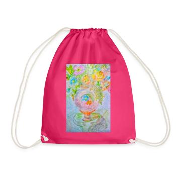 Runde Vase mit verschiedenen Blumen - Turnbeutel - Fuchsia - Vorne