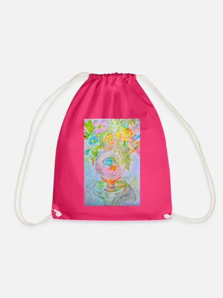 Runde Vase mit verschiedenen Blumen - Turnbeutel - Fuchsia