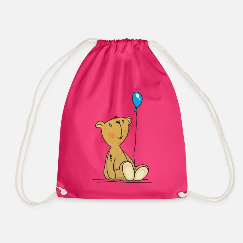 Teddybär mit blauem Luftballon Kuscheltier Kinder - Turnbeutel - Fuchsia