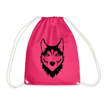 Head of a Siberian Husky dog - Drawstring Bag - fuchsia - Front