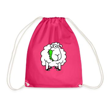 Schaf Frisst Gräser Gras Fressen Hungrig Lustig - Turnbeutel - Fuchsia - Vorne