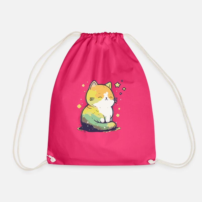 Comic Cute Kawaii Katze Sternchen Kitten Kätzchen - Turnbeutel - Fuchsia