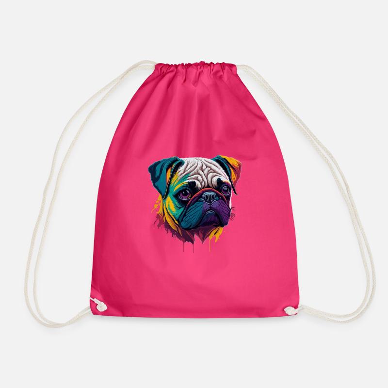 pug - Drawstring Bag - fuchsia