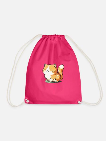 Illustration Comic Cute Kawaii Sticker Happy Cat - Turnbeutel - Fuchsia