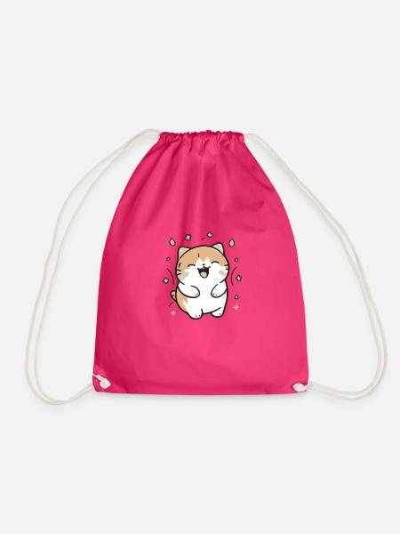 Comic Cute Kawaii Sticker Katze Kitten happy Jubel - Turnbeutel - Fuchsia