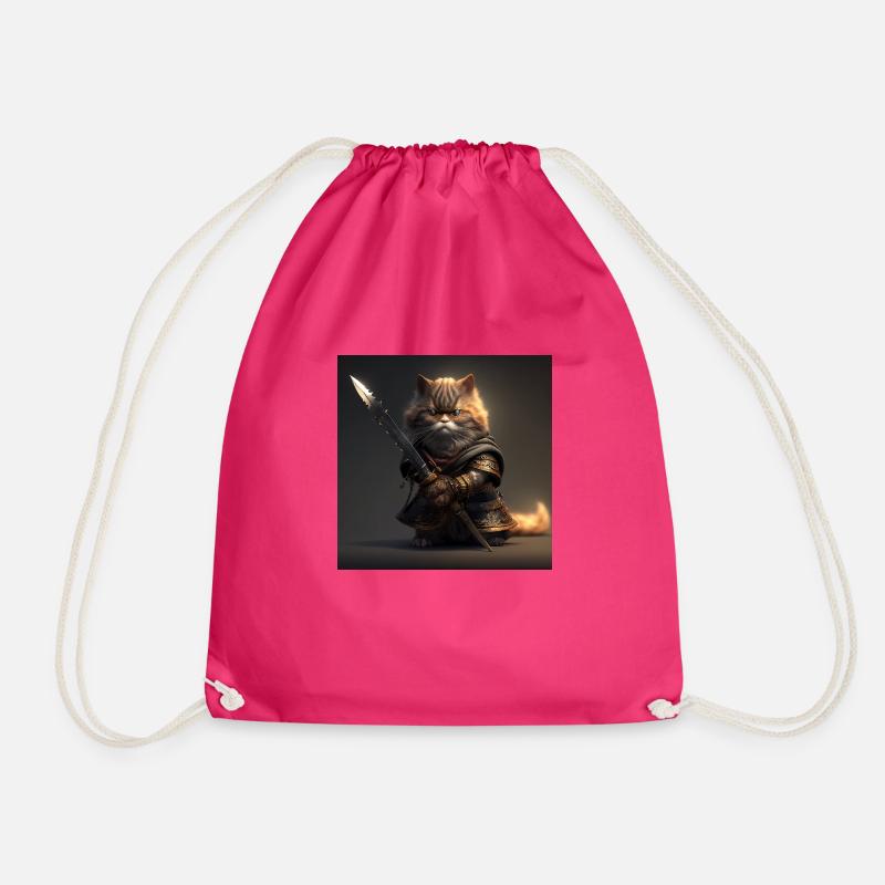 Cat Samurai with Sword - Drawstring Bag - fuchsia