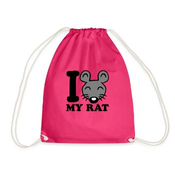 I Love My Rat Text Saying Mouse Cute Little Rat - Drawstring Bag - fuchsia - Front