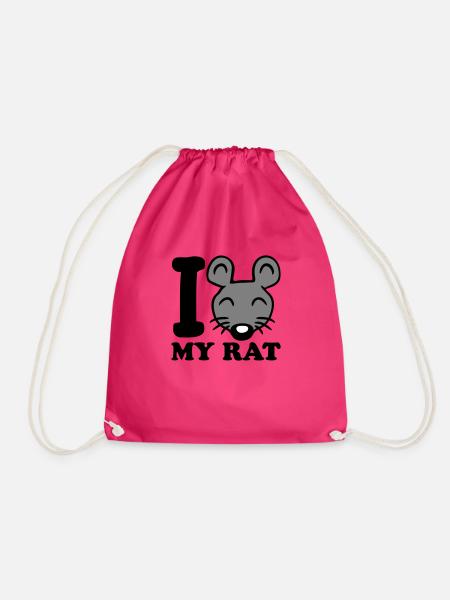 I Love My Rat Text Spruch Maus Süße Kleine Ratte - Turnbeutel - Fuchsia