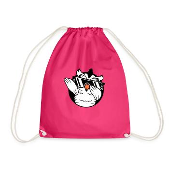 Owl Dabbing Dab Dance Pose Gesture Sunglasses Cute - Drawstring Bag - fuchsia - Front