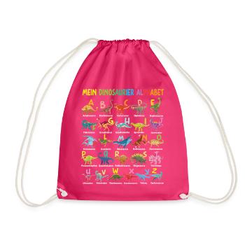 Dinosaurier Alphabet ABC Kinder Lernen Dino Motiv - Turnbeutel - Fuchsia - Vorne