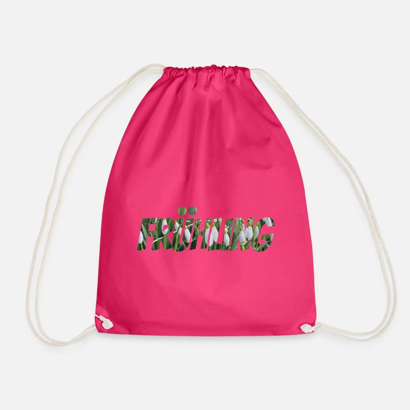 Frühling – Blumen Schriftzug mit Schneeglöckchen - Turnbeutel - Fuchsia