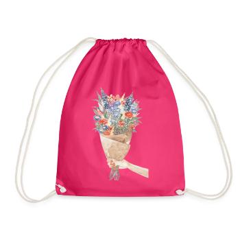 Aquarell Blumenstrauß Bouquet - Turnbeutel - Fuchsia - Vorne
